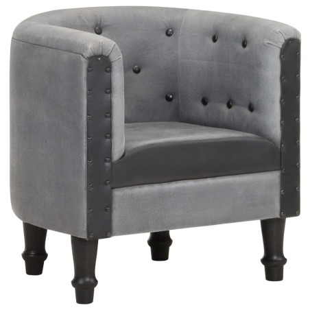 vidaXL Sillón cúbico de cuero auténtico y madera maciza mango negro
