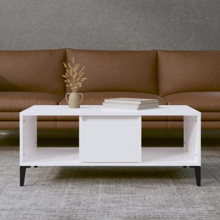 vidaXL Mesa de centro madera contrachapada blanco brillo 90x50x36,5 cm
