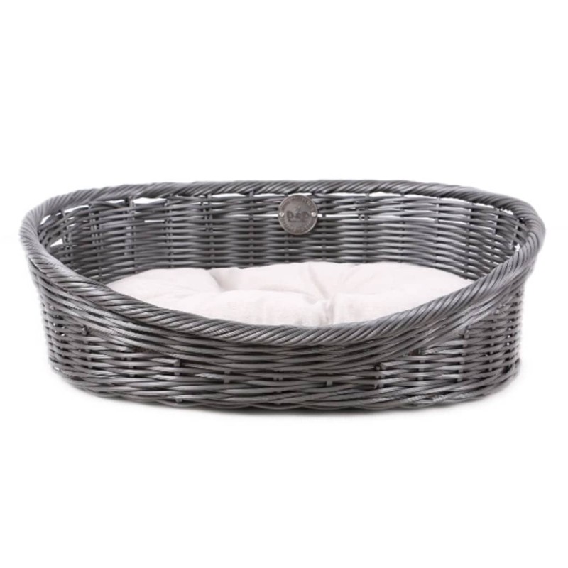 D&D Cama rústica para mascotas con cojín ratán gris L D&D Cama rústica para mascotas con cojín ratán gris L