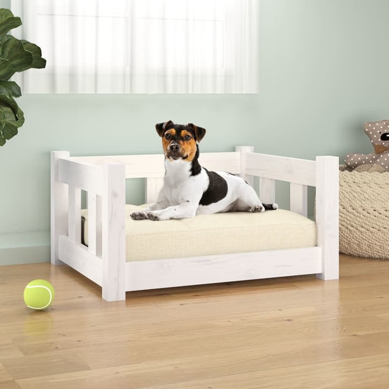 vidaXL Cama para perros madera maciza de pino blanca 55,5x45,5x28 cm vidaXL Cama para perros madera maciza de pino blanca 55,5x45,5x28 cm