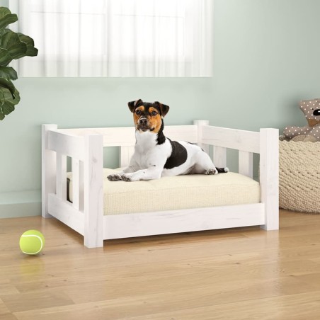 vidaXL Cama para perros madera maciza de pino blanca 55,5x45,5x28 cm