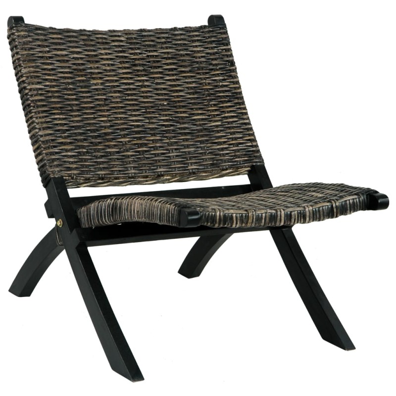 vidaXL Silla de ratán kubu natural y madera maciza de caoba negro vidaXL Silla de ratán kubu natural y madera maciza de caoba negro