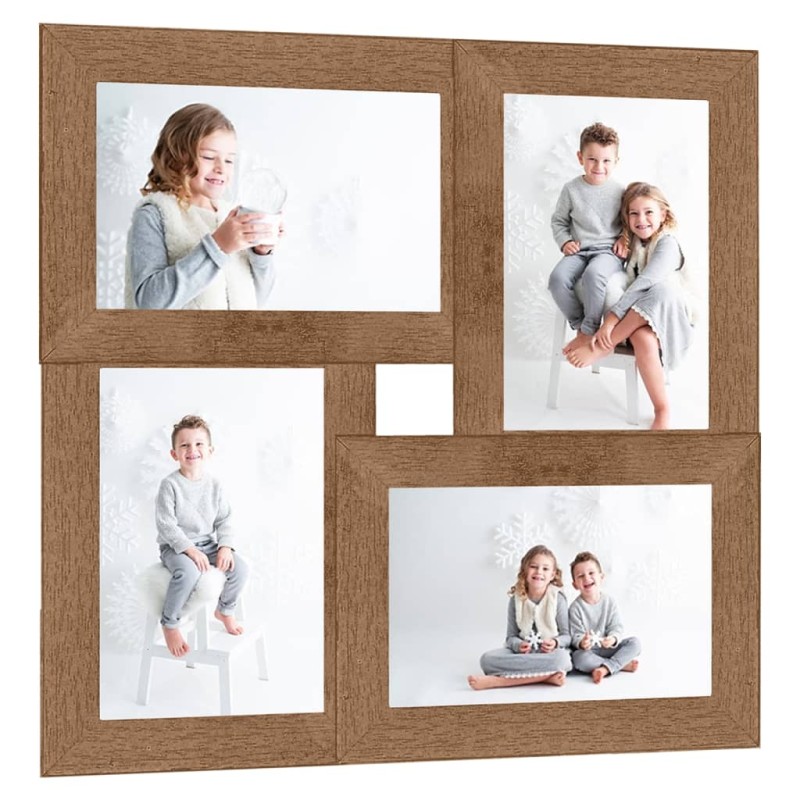 vidaXL Marco de fotos collage para foto 4x(10x15 cm) marrón claro MDF vidaXL Marco de fotos collage para foto 4x(10x15 cm) marrón claro MDF