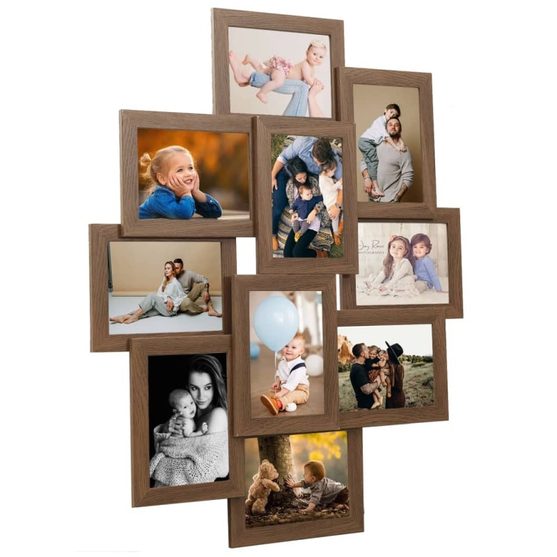 vidaXL Marco collage para fotos 10x(13x18 cm) marrón claro MDF vidaXL Marco collage para fotos 10x(13x18 cm) marrón claro MDF