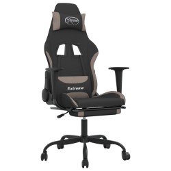 vidaXL Silla gaming de masaje con reposapiés tela negro y gris taupe