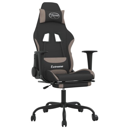 vidaXL Silla gaming de masaje con reposapiés tela negro y gris taupe