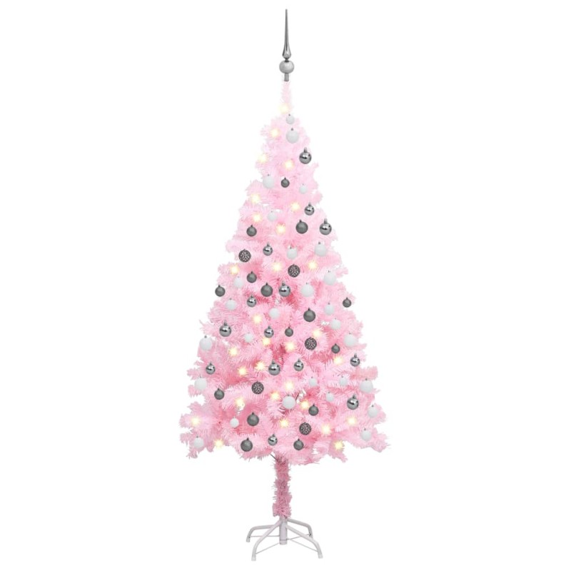 vidaXL Árbol de Navidad preiluminado con luces y bolas rosa 180 cm vidaXL Árbol de Navidad preiluminado con luces y bolas rosa 180 cm