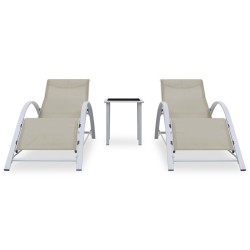 vidaXL Tumbonas con mesita 2 unidades aluminio color crema