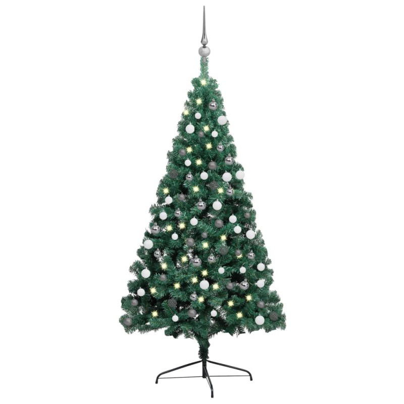 vidaXL Medio árbol de Navidad con luces y bolas verde 150 cm vidaXL Medio árbol de Navidad con luces y bolas verde 150 cm