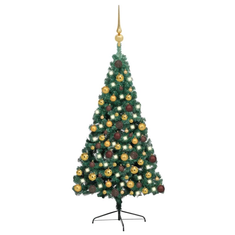 vidaXL Medio árbol de Navidad con luces y bolas verde 180 cm vidaXL Medio árbol de Navidad con luces y bolas verde 180 cm