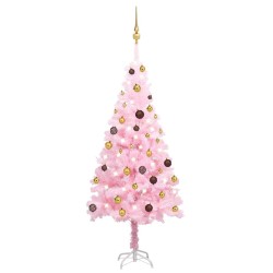 vidaXL Árbol de Navidad preiluminado con luces y bolas rosa 150 cm
