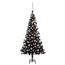 vidaXL Árbol de Navidad preiluminado con luces y bolas negro 150 cm