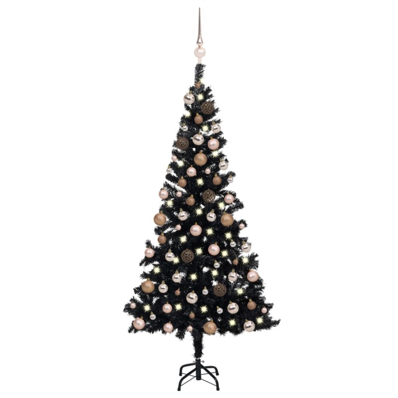 vidaXL Árbol de Navidad preiluminado con luces y bolas negro 150 cm