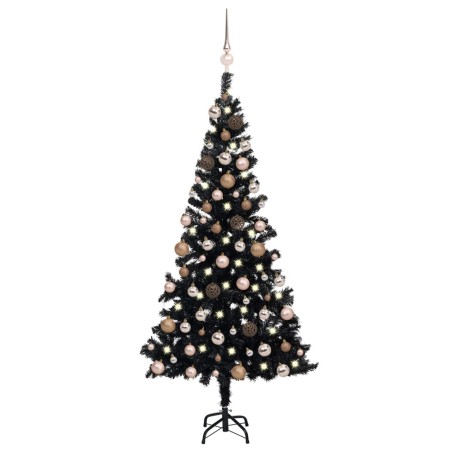 vidaXL Árbol de Navidad preiluminado con luces y bolas negro 150 cm