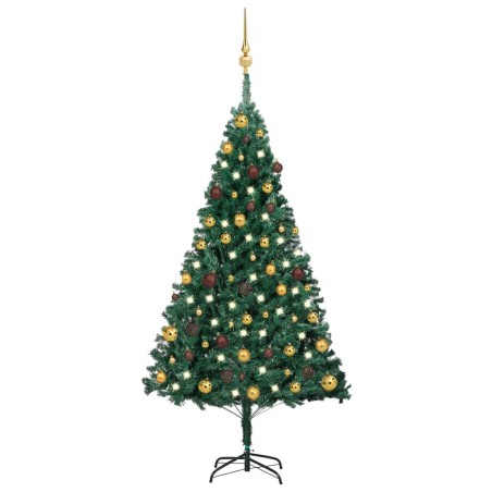 vidaXL Árbol de Navidad preiluminado con luces y bolas verde 150 cm