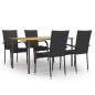 vidaXL Set de muebles de comedor de jardín 5 piezas de ratán negro vidaXL Set de muebles de comedor de jardín 5 piezas de ratán negro