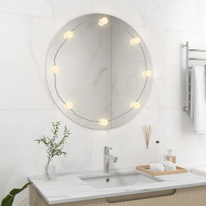 vidaXL Espejo de pared sin marco con luces LED redondo de vidrio vidaXL Espejo de pared sin marco con luces LED redondo de vidrio