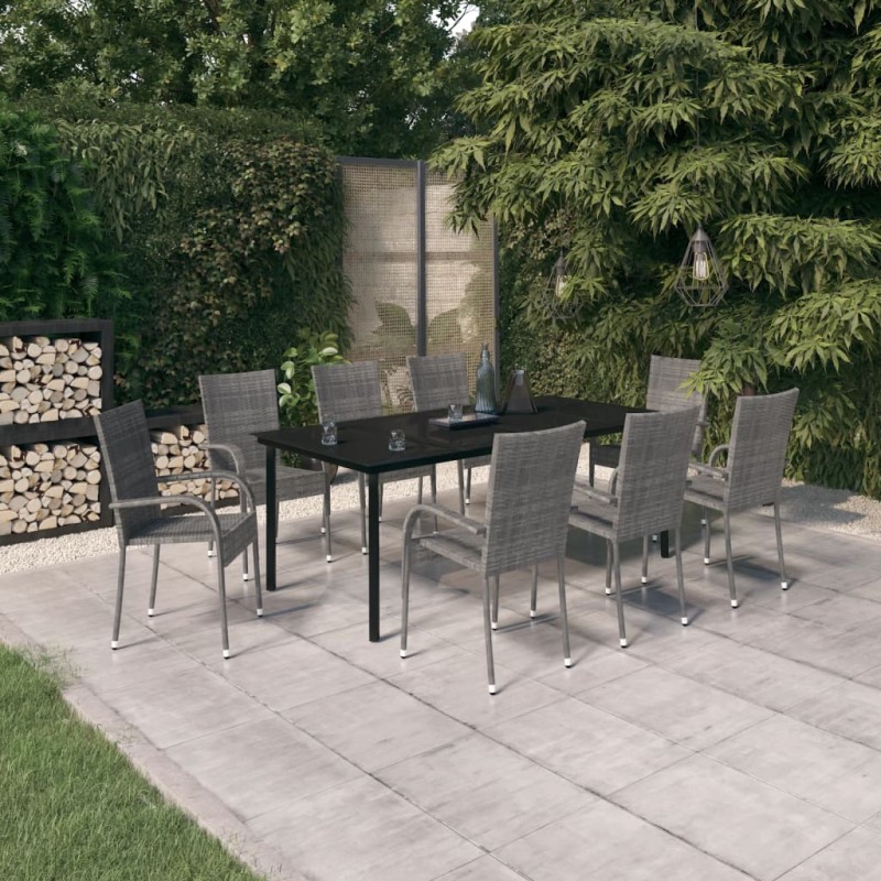 vidaXL Juego de comedor para jardín 9 piezas gris y negro