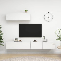 vidaXL Set de muebles de salón 3 pzas madera ingeniería blanco brillo