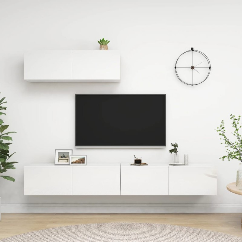 vidaXL Set de muebles de salón 3 pzas madera ingeniería blanco brillo vidaXL Set de muebles de salón 3 pzas madera ingeniería blanco brillo