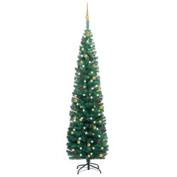 vidaXL Árbol de Navidad preiluminado con luces y bolas verde 210 cm