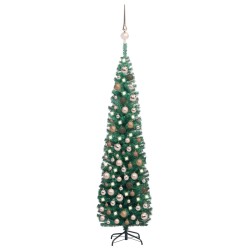 vidaXL Árbol de Navidad preiluminado con luces y bolas verde 210 cm