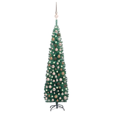 vidaXL Árbol de Navidad preiluminado con luces y bolas verde 210 cm