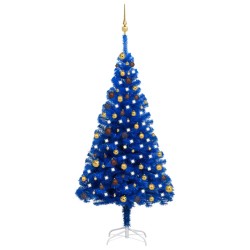 vidaXL Árbol de Navidad preiluminado con luces y bolas azul 180 cm