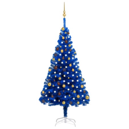 vidaXL Árbol de Navidad preiluminado con luces y bolas azul 180 cm