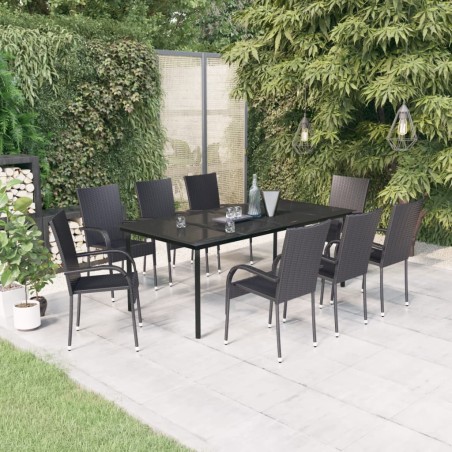 vidaXL Juego de comedor para jardín 9 piezas negro