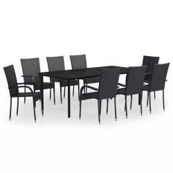vidaXL Juego de comedor para jardín 9 piezas negro
