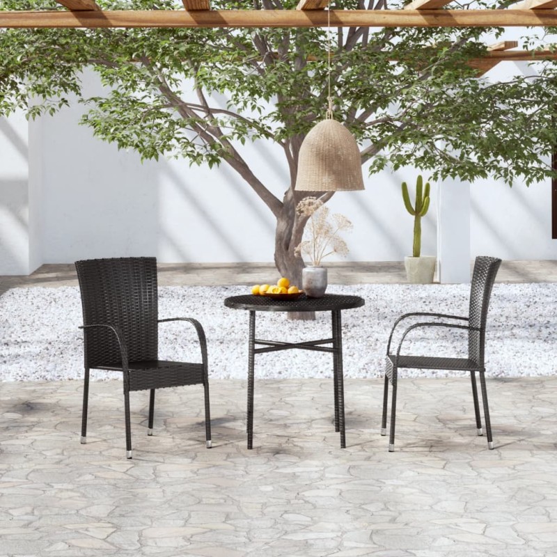 vidaXL Juego de comedor para jardín 3 piezas ratán sintético negro vidaXL Juego de comedor para jardín 3 piezas ratán sintético negro