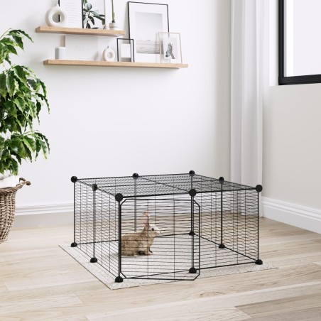 vidaXL Jaula para mascotas de 12 paneles puerta acero negro 35x35cm