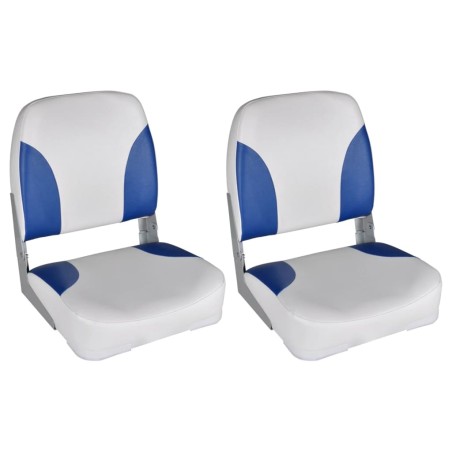 vidaXL 2x Asiento barco respaldo plegable cojín azul blanco 41x36x48cm