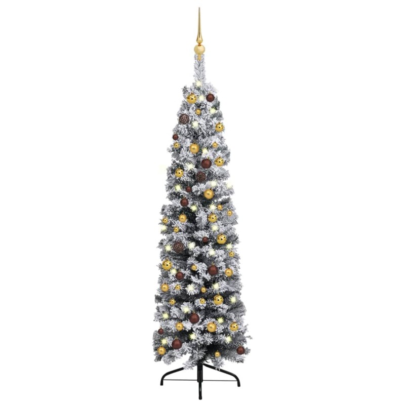 vidaXL Árbol de Navidad delgado con luces y nieve PVC verde 120 cm vidaXL Árbol de Navidad delgado con luces y nieve PVC verde 120 cm
