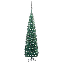 vidaXL Árbol de Navidad preiluminado con luces y bolas verde 240 cm