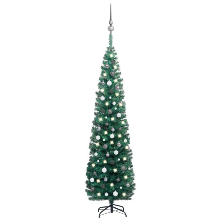 vidaXL Árbol de Navidad preiluminado con luces y bolas verde 240 cm