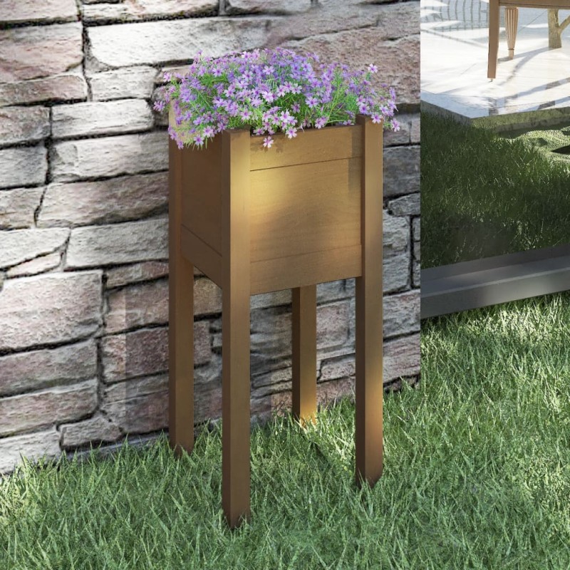 vidaXL Jardinera de madera maciza de pino marrón miel 31x31x70 cm