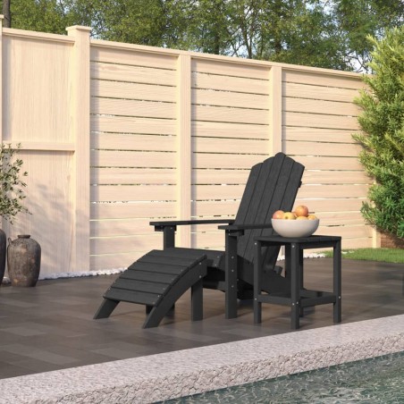 vidaXL Silla de jardín Adirondack reposapiés mesa HDPE gris antracita