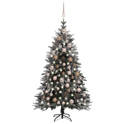 vidaXL Árbol de Navidad con LED, bolas y nieve PVC&PE 120 cm