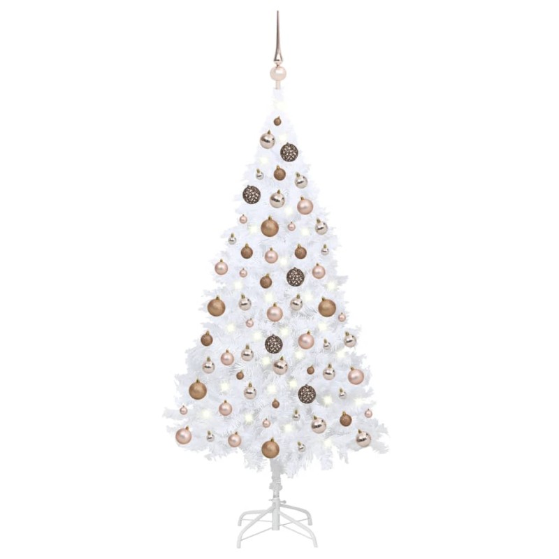vidaXL Árbol de Navidad preiluminado con luces y bolas blanco 180 cm vidaXL Árbol de Navidad preiluminado con luces y bolas blanco 180 cm