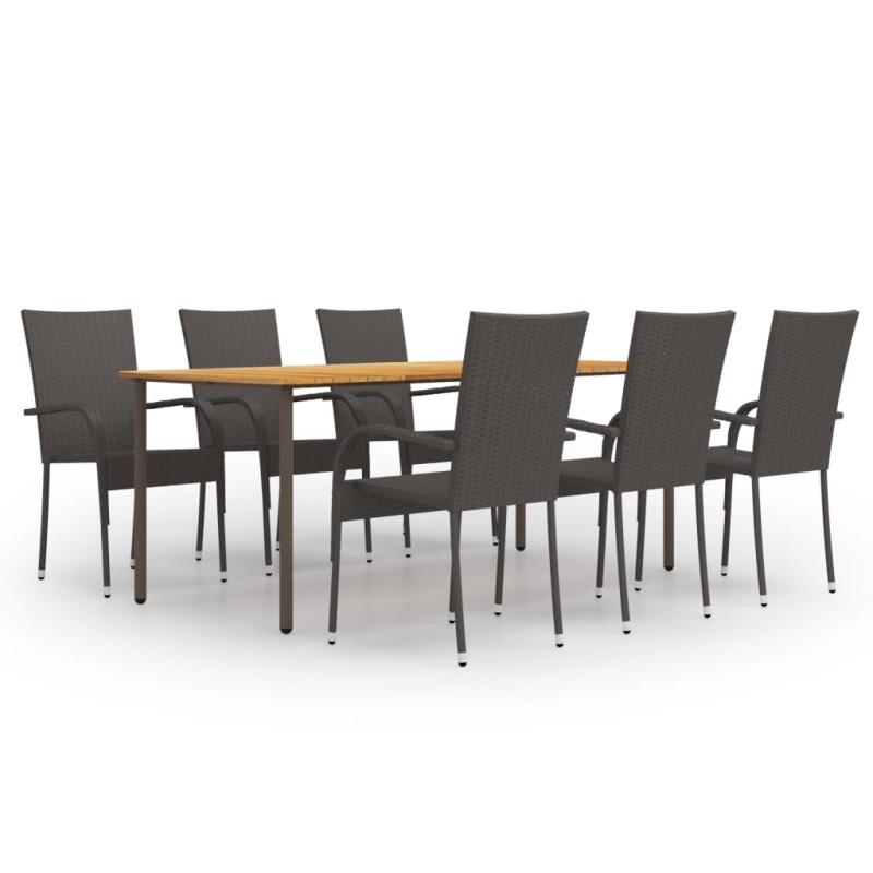 vidaXL Set de muebles de comedor de jardín 7 piezas de ratán marrón vidaXL Set de muebles de comedor de jardín 7 piezas de ratán marrón