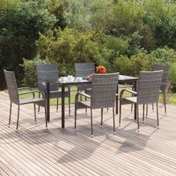 vidaXL Juego de comedor de jardín 7 piezas ratán sintético gris