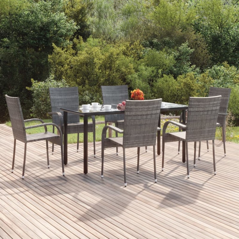 vidaXL Juego de comedor de jardín 7 piezas ratán sintético gris vidaXL Juego de comedor de jardín 7 piezas ratán sintético gris