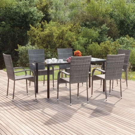 vidaXL Juego de comedor de jardín 7 piezas ratán sintético gris