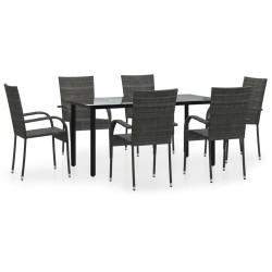 vidaXL Juego de comedor de jardín 7 piezas ratán sintético gris