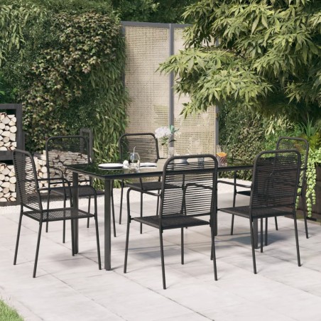 vidaXL Juego de comedor jardín 7 pzas acero y cuerda de algodón negro