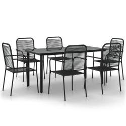 vidaXL Juego de comedor jardín 7 pzas acero y cuerda de algodón negro