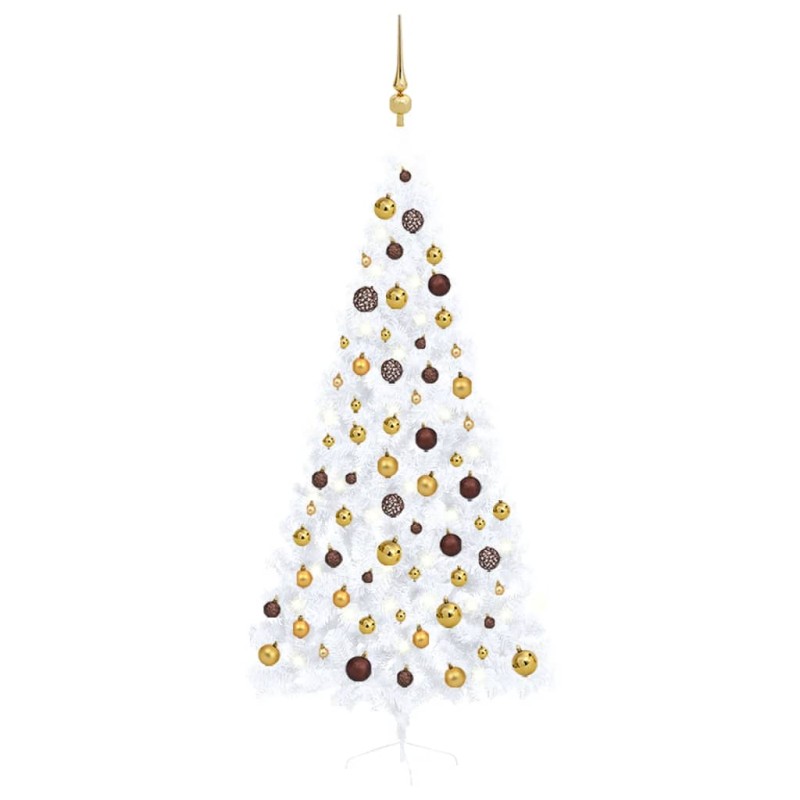 vidaXL Medio árbol de Navidad con luces y bolas blanco 120 cm vidaXL Medio árbol de Navidad con luces y bolas blanco 120 cm