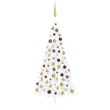 vidaXL Medio árbol de Navidad con luces y bolas blanco 120 cm